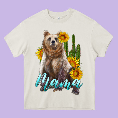 Mama Bear With Sunflowers And Cactus Heavy Core Tee Designed By Artiststas