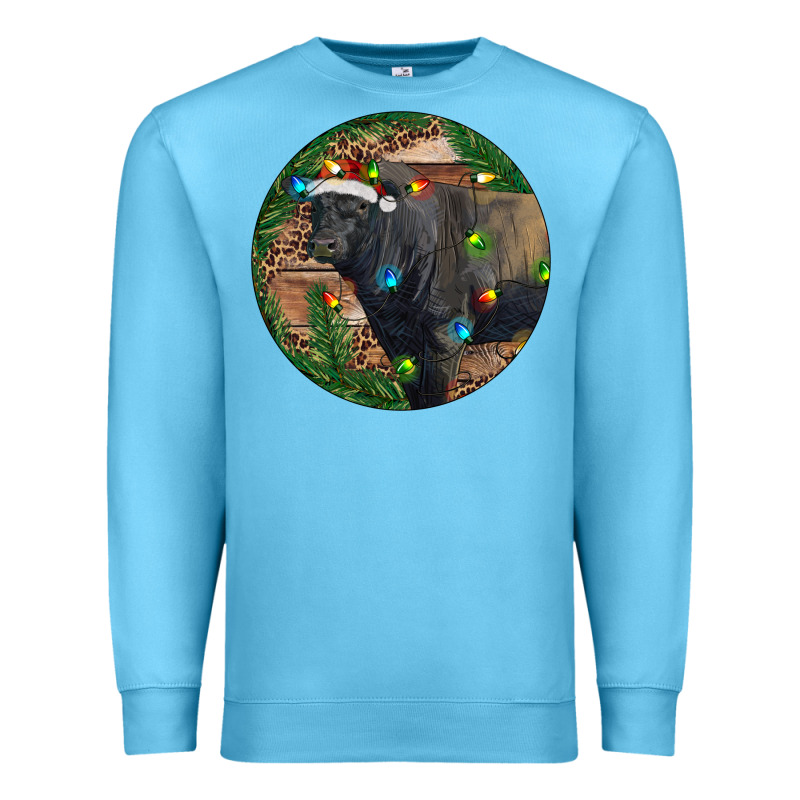 Black Angus Bull With Christmas Lights Premium Sweatshirt by RanaPortraitStore | Teevron