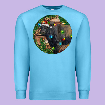 Black Angus Bull With Christmas Lights Premium Sweatshirt Designed By Ranaportraitstore