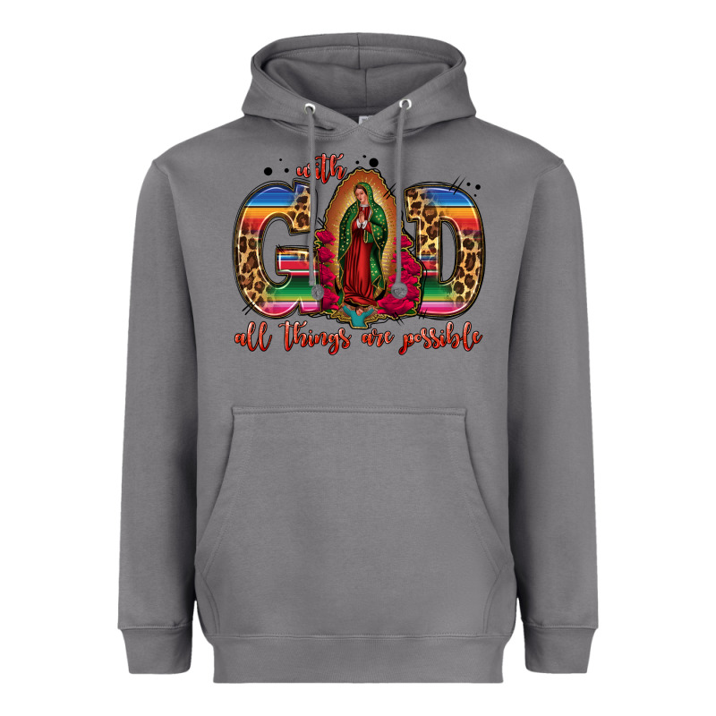 With God All Things Are Possible Lady Of Guadalupe Heavyweight Hoodie by Jasminsmagicworld | Teevron