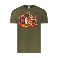 Vintage Olive Christmas tree cake American football  ball and hot dogs ado Vintage Tee - AdoDesignShop