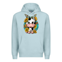 Blue Mist cute cow with sunflower and leopard Premium Hoodie - texasbilliewilder