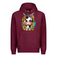 Burgundy cute cow with sunflower and leopard Premium Hoodie - texasbilliewilder