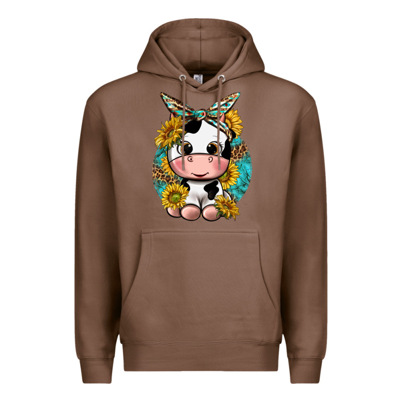 Cute Cow With Sunflower And Leopard Premium Hoodie by texasbilliewilder | Teevron