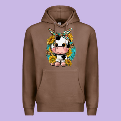 Cute Cow With Sunflower And Leopard Premium Hoodie Designed By Texasbilliewilder