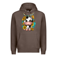 Coffee cute cow with sunflower and leopard Premium Hoodie - texasbilliewilder