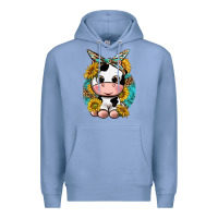 Colony Blue cute cow with sunflower and leopard Premium Hoodie - texasbilliewilder