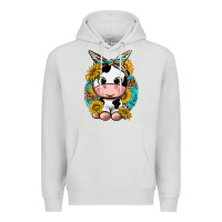 Dove Grey cute cow with sunflower and leopard Premium Hoodie - texasbilliewilder