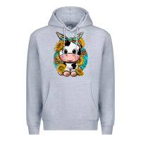 Heather Grey cute cow with sunflower and leopard Premium Hoodie - texasbilliewilder