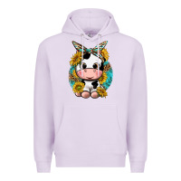 Lilac cute cow with sunflower and leopard Premium Hoodie - texasbilliewilder