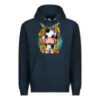 Navy cute cow with sunflower and leopard Premium Hoodie - texasbilliewilder
