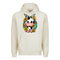 Oatmeal Heather cute cow with sunflower and leopard Premium Hoodie - texasbilliewilder
