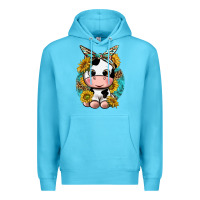 Ocean Blue cute cow with sunflower and leopard Premium Hoodie - texasbilliewilder