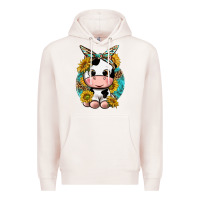 Pale Pink cute cow with sunflower and leopard Premium Hoodie - texasbilliewilder