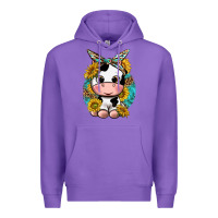 Purple cute cow with sunflower and leopard Premium Hoodie - texasbilliewilder