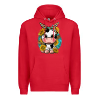 Red cute cow with sunflower and leopard Premium Hoodie - texasbilliewilder