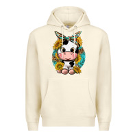 Sandshell cute cow with sunflower and leopard Premium Hoodie - texasbilliewilder
