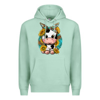 Seafoam cute cow with sunflower and leopard Premium Hoodie - texasbilliewilder