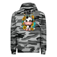 Slate Camo cute cow with sunflower and leopard Premium Hoodie - texasbilliewilder