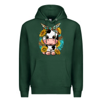 Sports Green cute cow with sunflower and leopard Premium Hoodie - texasbilliewilder