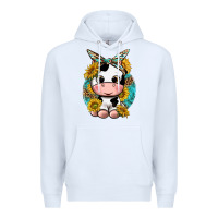 White cute cow with sunflower and leopard Premium Hoodie - texasbilliewilder