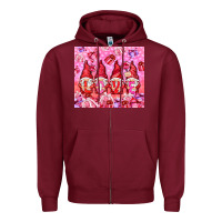 Burgundy love gnomies with gift boxes Zipper Hoodie - NancyCooperArtShop
