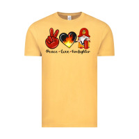 Vintage Mustard peace love firefighter Vintage Tee - Artiststas