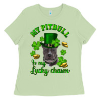 Matcha St. Patrick's Day My Pitbull Is My Lucky Charm With Hat Ladies Tee - RanaPortraitStore
