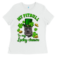 White St. Patrick's Day My Pitbull Is My Lucky Charm With Hat Ladies Tee - RanaPortraitStore
