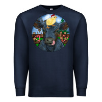 Navy Black Angus Cattle with Santa Chick Christmas Premium Sweatshirt - RanaPortraitStore