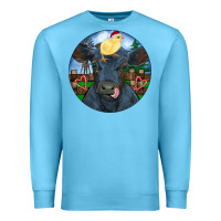Ocean Blue Black Angus Cattle with Santa Chick Christmas Premium Sweatshirt - RanaPortraitStore