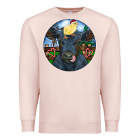 Pale Pink Black Angus Cattle with Santa Chick Christmas Premium Sweatshirt - RanaPortraitStore