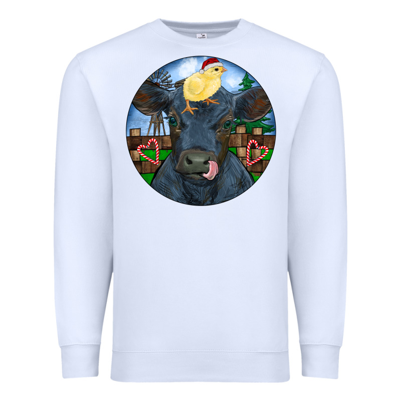 Black Angus Cattle With Santa Chick Christmas Premium Sweatshirt by RanaPortraitStore | Teevron