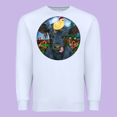 Black Angus Cattle With Santa Chick Christmas Premium Sweatshirt Designed By Ranaportraitstore