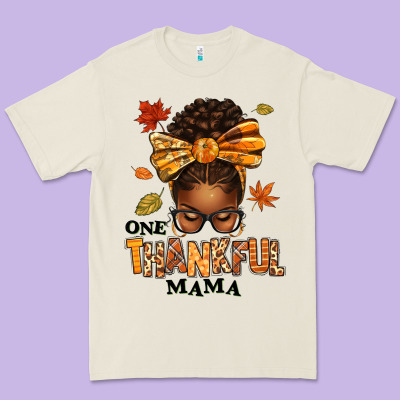 One Thankful Mama Afro Messy Bun Premium Tee Designed By Texasbilliewilder