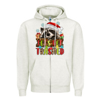 Oatmeal Heather lets get trashed with raccoon Zipper Hoodie - MaliasSmallBusiness