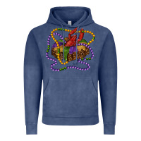 Vintage Denim mardi gras craw fish king cake with leopard Vintage Hoodie - RanaPortraitStore