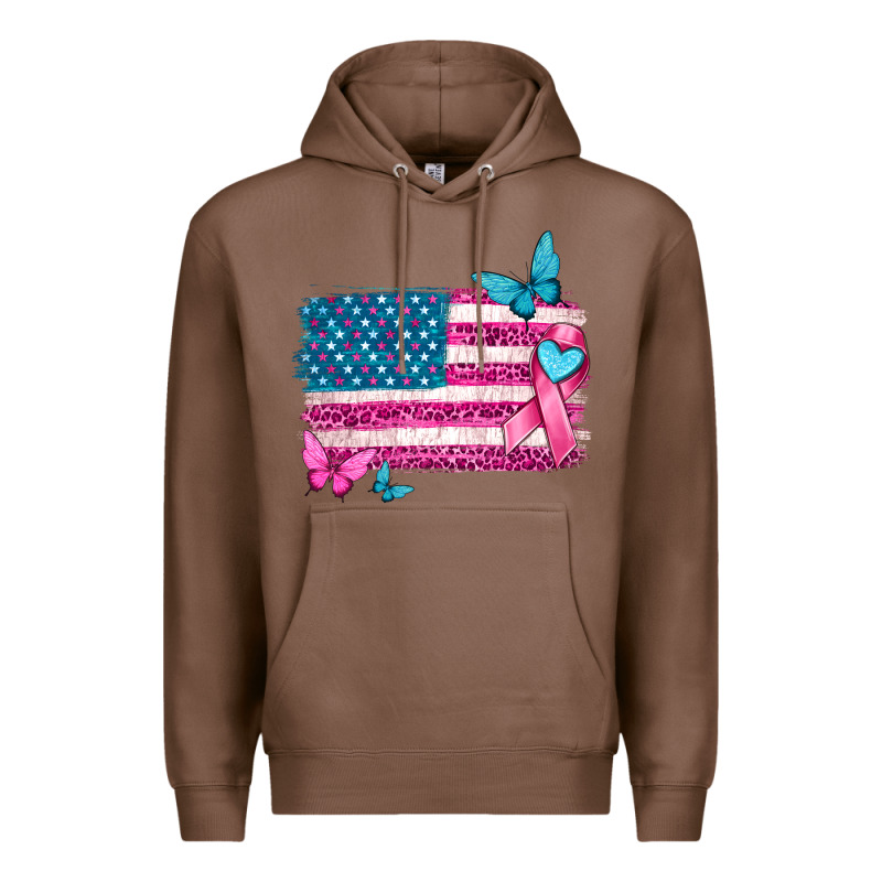 American Flag Breast Cancer With Ribbon Premium Hoodie by texasbilliewilder | Teevron