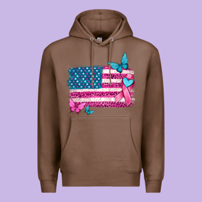 American Flag Breast Cancer With Ribbon Premium Hoodie Designed By Texasbilliewilder
