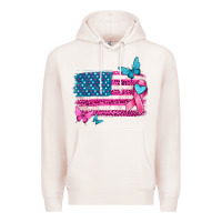 Pale Pink american flag breast cancer with ribbon Premium Hoodie - texasbilliewilder