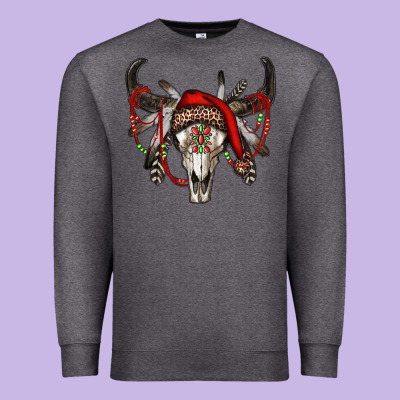 Western Christmas Bull Skull Premium Sweatshirt Designed By Ranaportraitstore