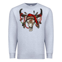 Heather Grey Western Christmas Bull Skull Premium Sweatshirt - RanaPortraitStore