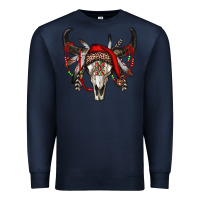 Navy Western Christmas Bull Skull Premium Sweatshirt - RanaPortraitStore