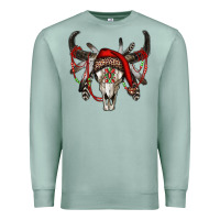 Seafoam Western Christmas Bull Skull Premium Sweatshirt - RanaPortraitStore