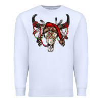 White Western Christmas Bull Skull Premium Sweatshirt - RanaPortraitStore