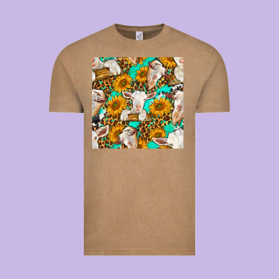 Sunflowers And Goat Western Seamless Pattern Vintage Tee Designed By Bundleandbundleshop