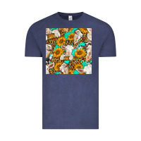 Vintage Denim sunflowers and goat western seamless pattern Vintage Tee - BundleAndBundleShop
