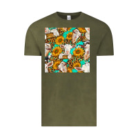 Vintage Olive sunflowers and goat western seamless pattern Vintage Tee - BundleAndBundleShop