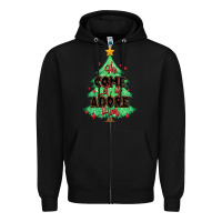 Black oh come let us adore him christmas tree Zipper Hoodie - MaliasSmallBusiness