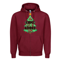 Burgundy oh come let us adore him christmas tree Zipper Hoodie - MaliasSmallBusiness